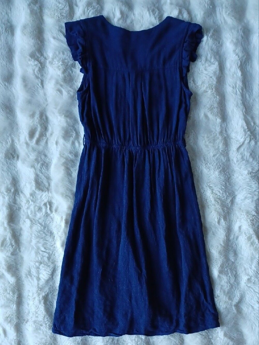 Monteau Navy Button-Front Ruffle-Sleeve Dress - Picture 9 of 9